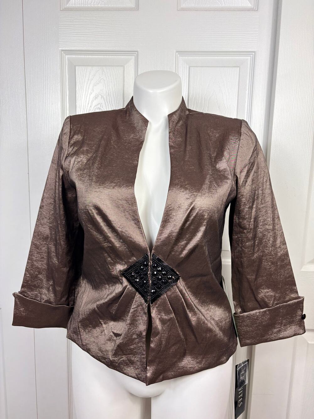 J.R. Nites By Carol Lin Metallic Light Brown Formal Jacket Size 16 NWT